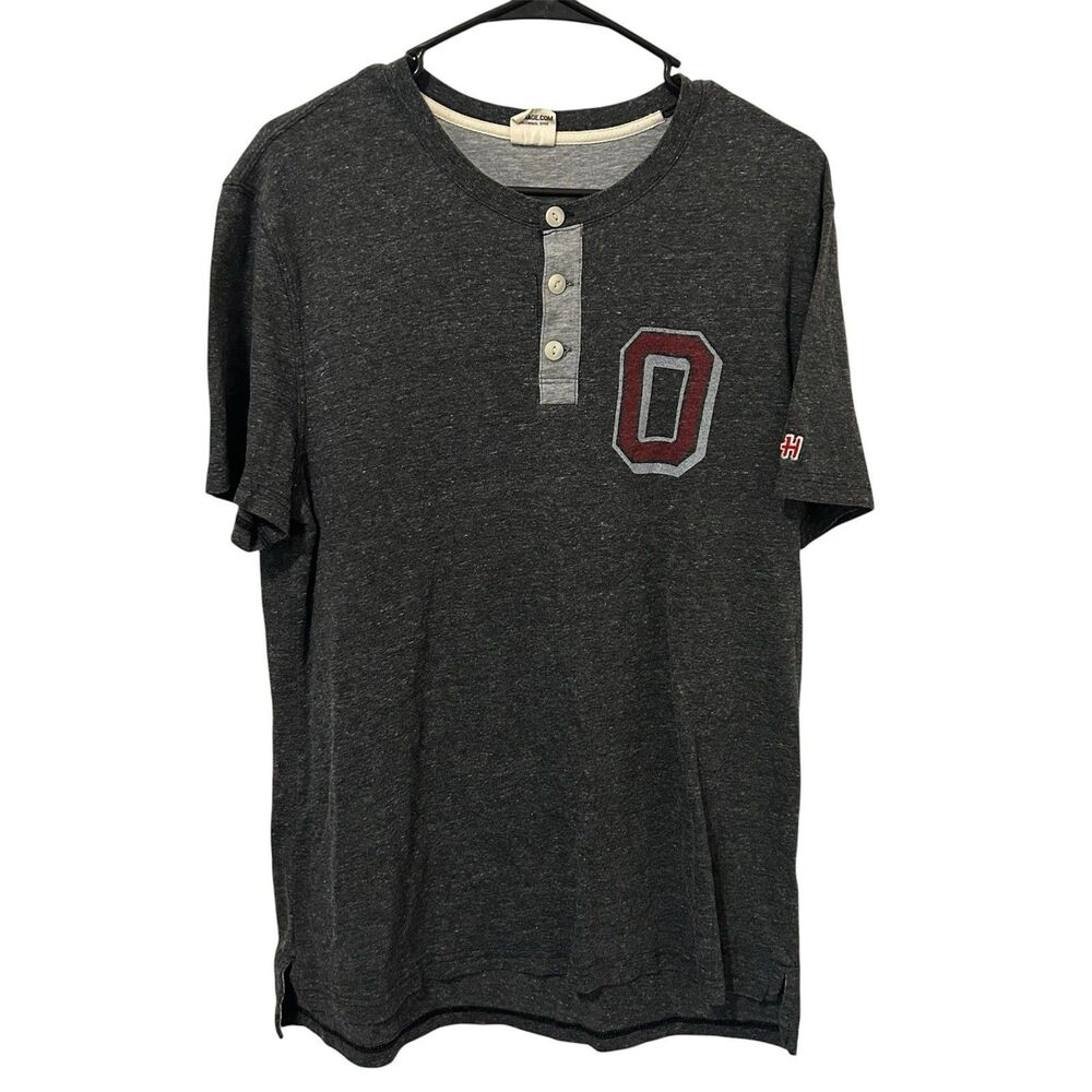 Ohio State Buckeyes Shirt Mens Large Henley Gray Short Sleeve Football Homage